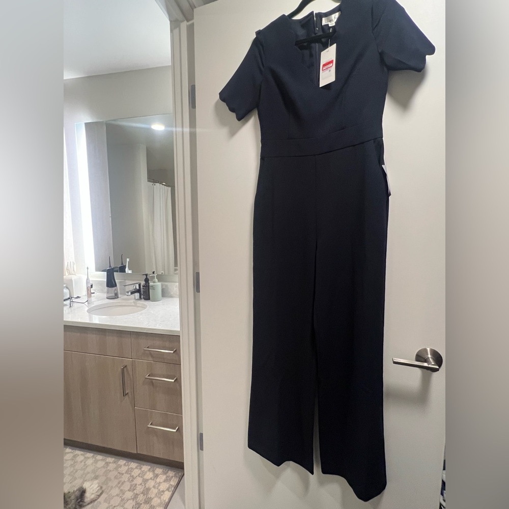Navy Scalloped Neck Dress